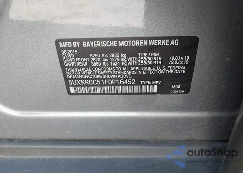 2015 BMW X5 xDrive35I from USA, damaged, VIN 5UXKR0C51F0P16452